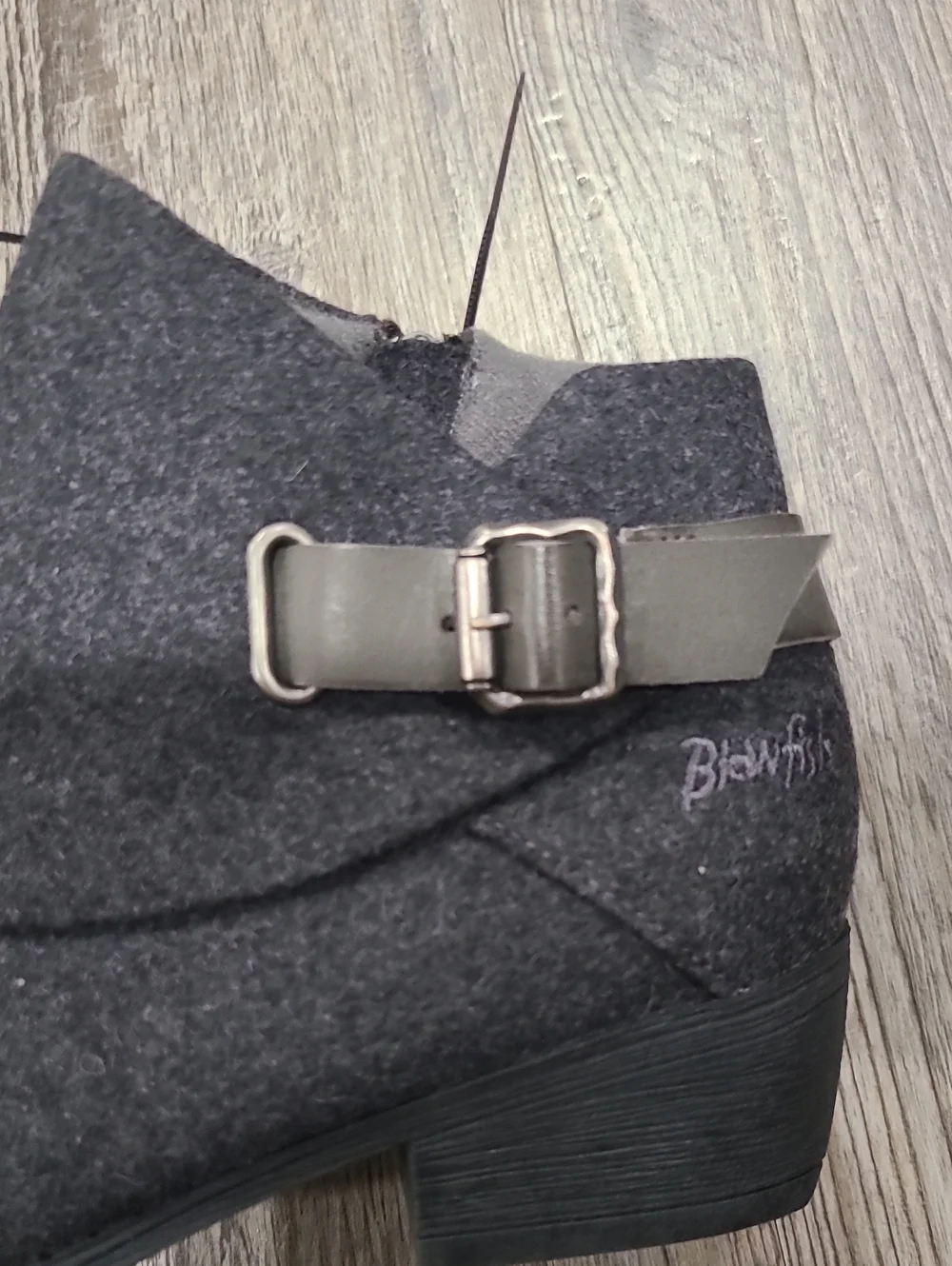 Blowfish Charcoal Gray Felt Ankle Boot with Buckle
